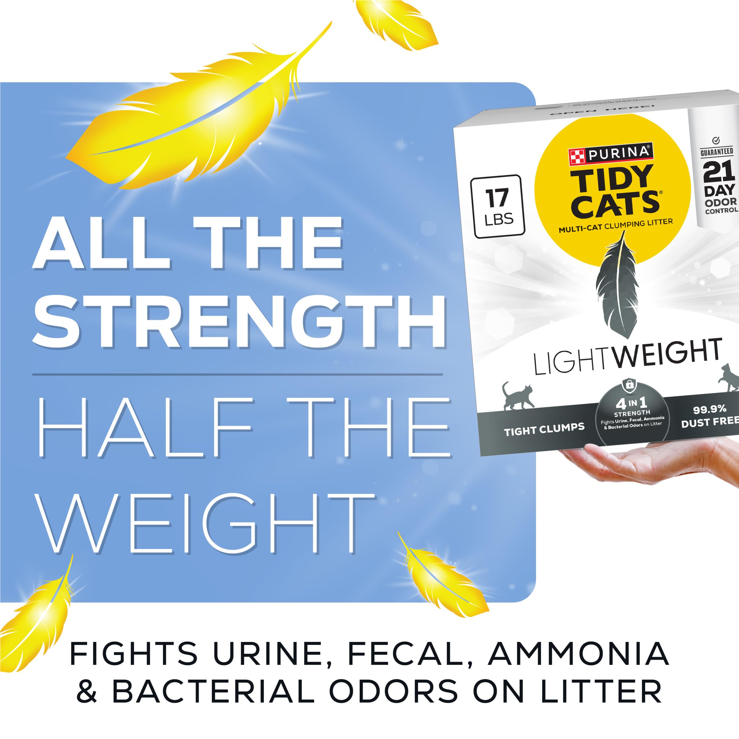 Purina Tidy Cats LightWeight, aglomerante firme para limpieza rápida.