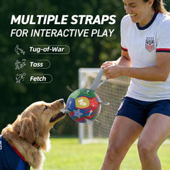 QDAN pelota para perros con diseño Copa Mundial, ideal para entrenar y jugar.