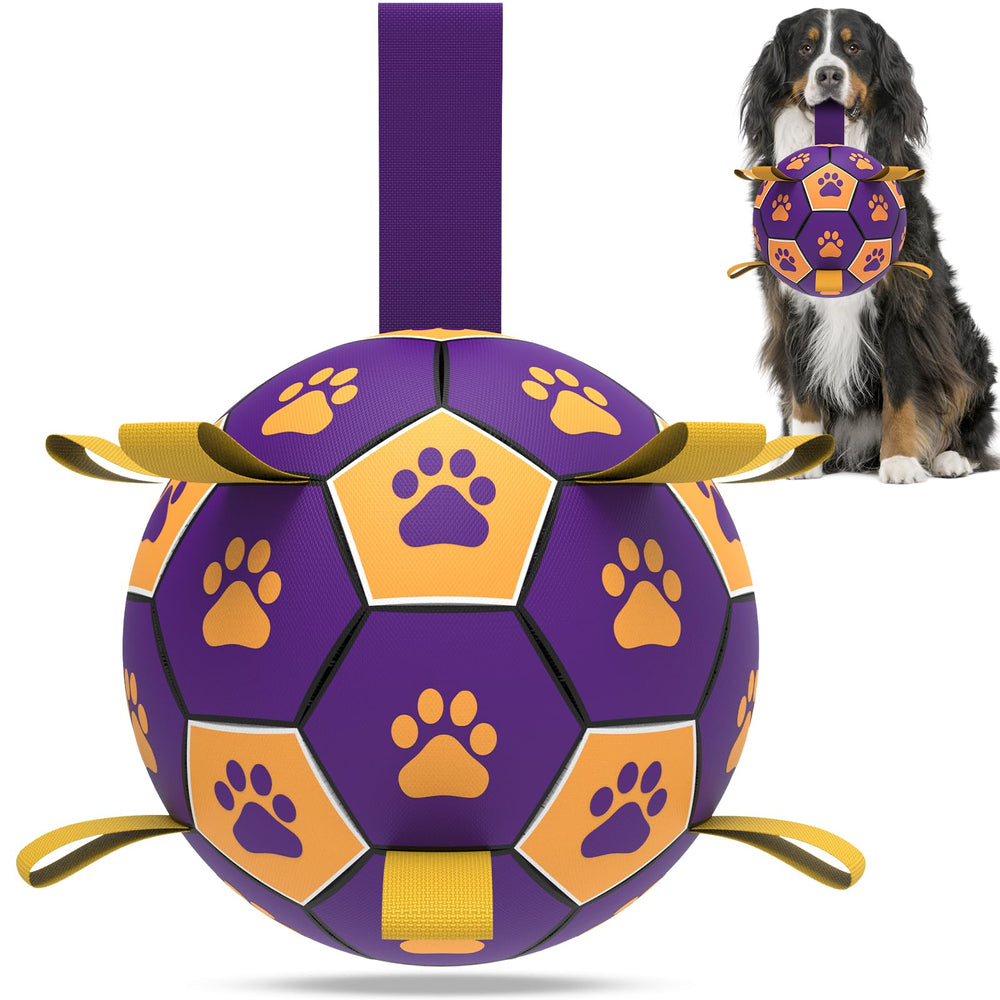 QDAN bola-futbol-perro-grande-con-correas, ideal para juego al aire libre.