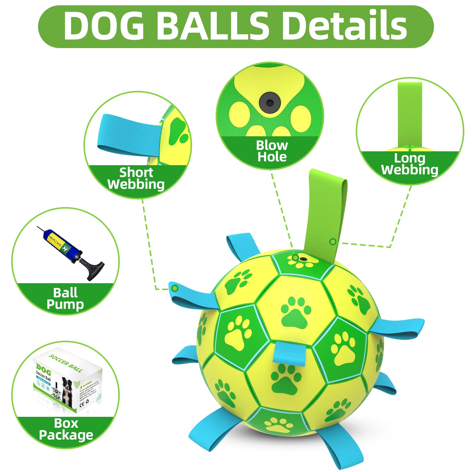 QDAN pelota de perro antiansiedad, balón verde-amarillo, ayuda a mantener ocupado al perro.