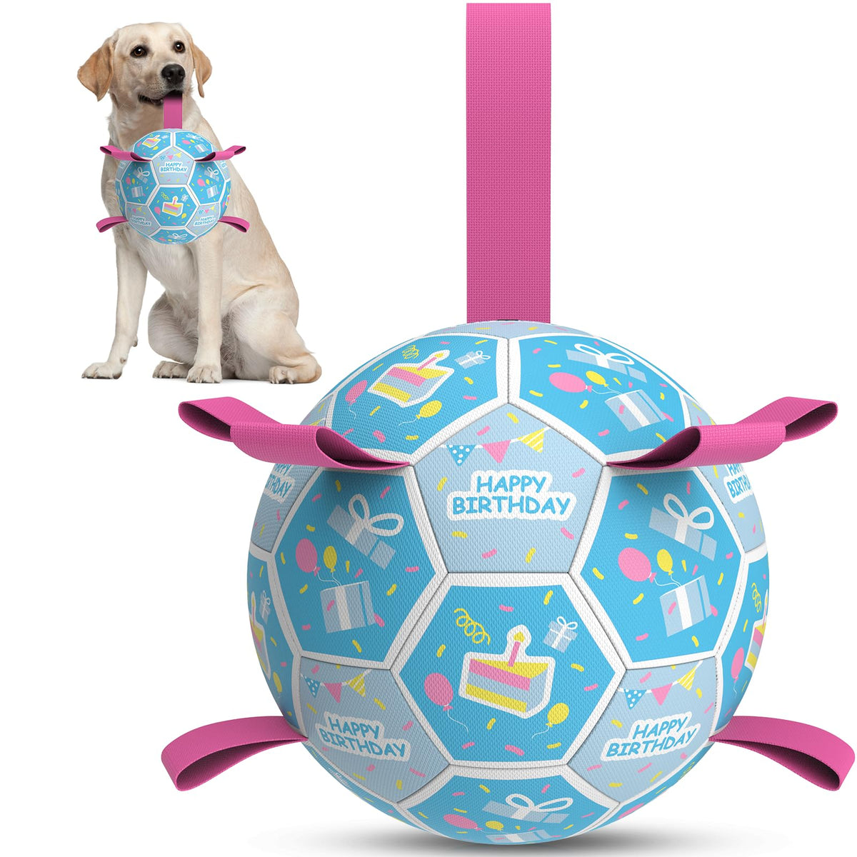 QDAN balón de fútbol para perros con correas, ideal para juego activo