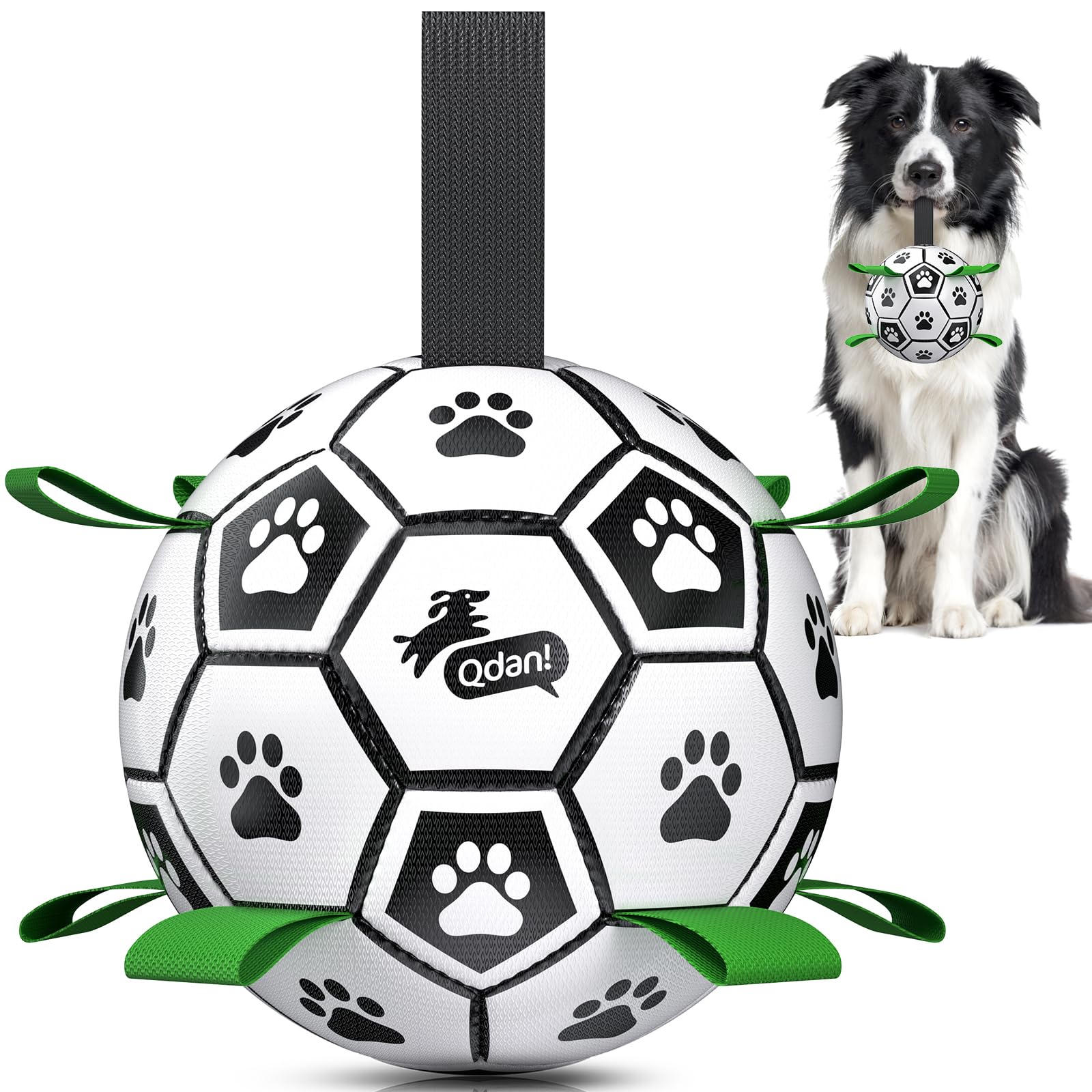 QDAN bola para perros con cintas para rebote errático y juego interactivo