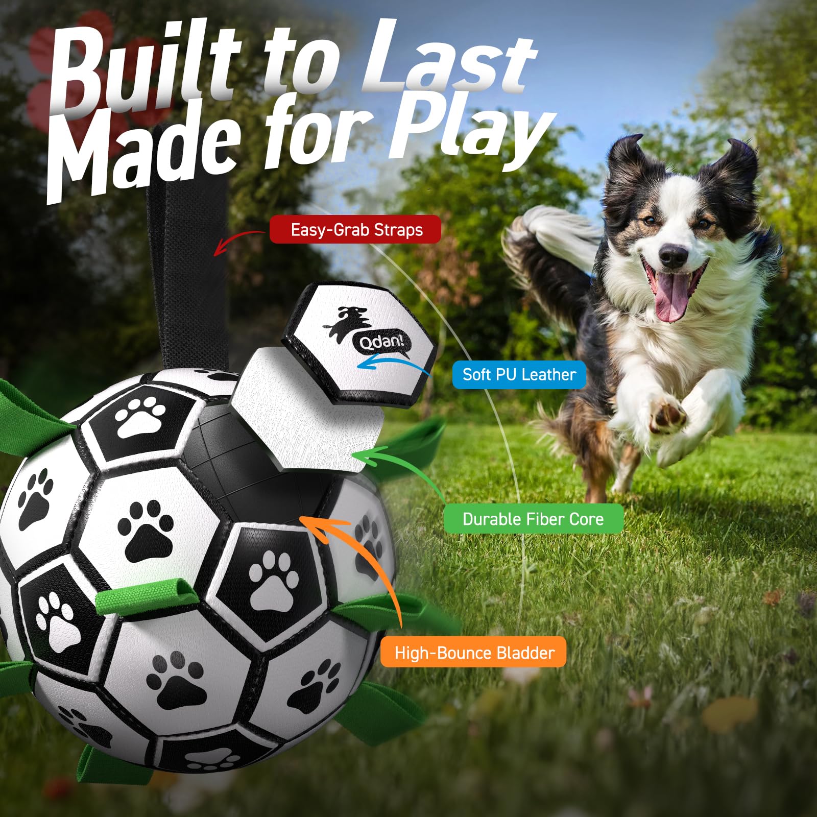 QDAN bola para perros de tamaño mediano con correa superior para lanzar