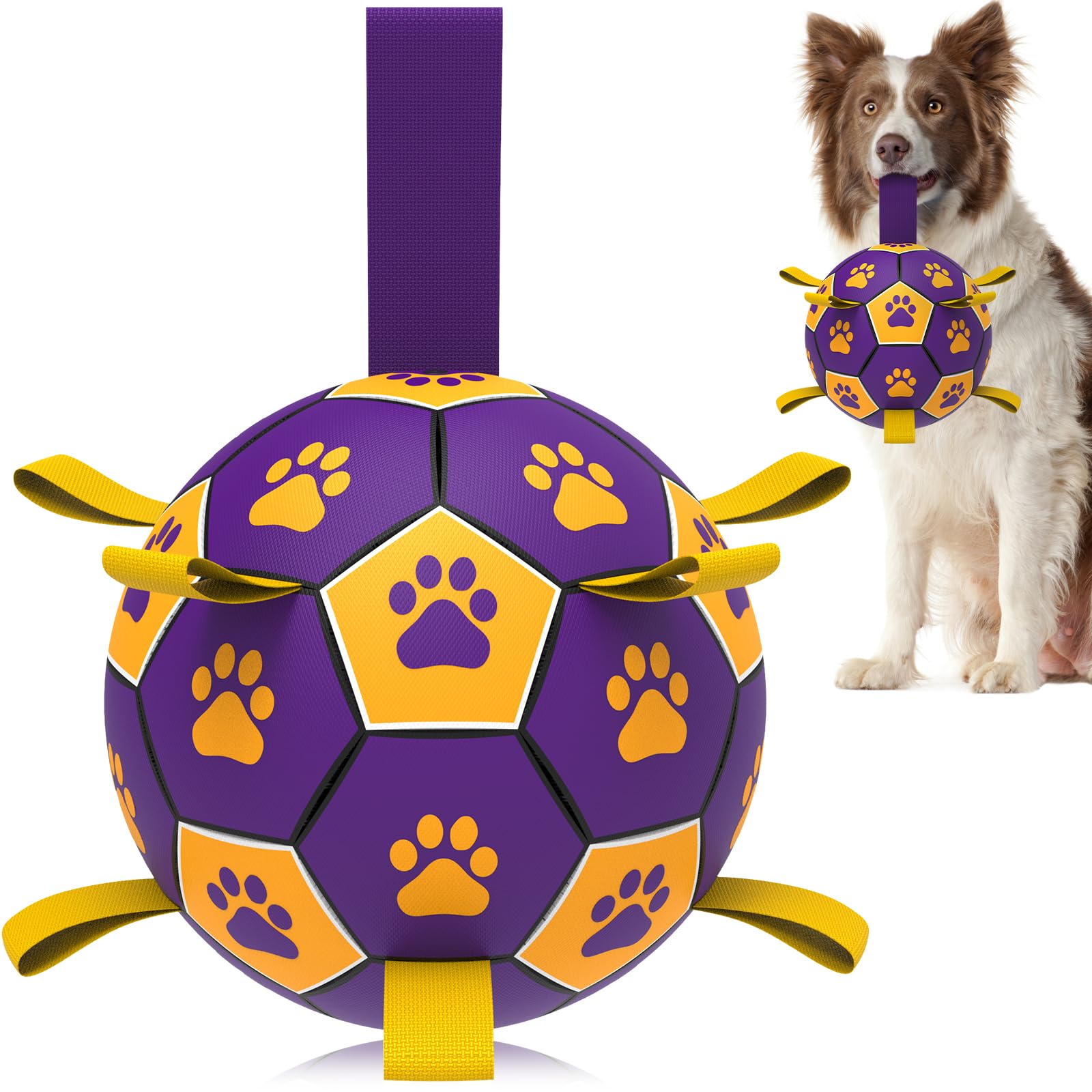 Balón de fútbol con correa QDAN para perros, perfecto para juego al aire libre.