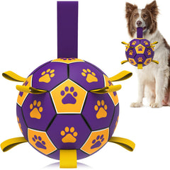 Balón de fútbol con correa QDAN para perros, perfecto para juego al aire libre.