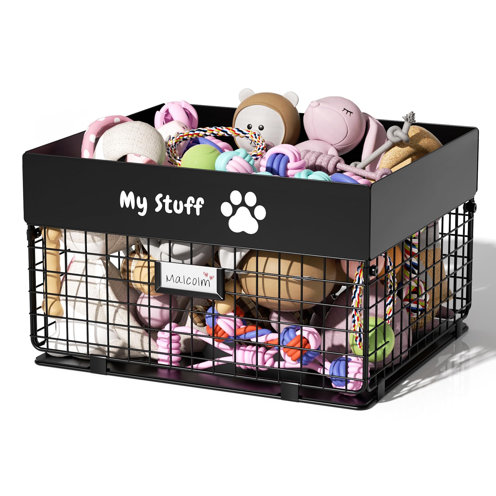 Cesta de juguetes qeerable en metal grande, alta capacidad para perros.