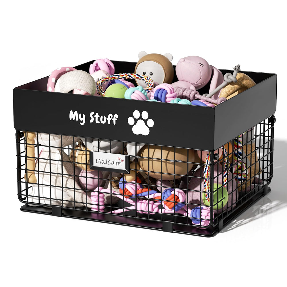Cesta de juguetes qeerable en metal grande, alta capacidad para perros.