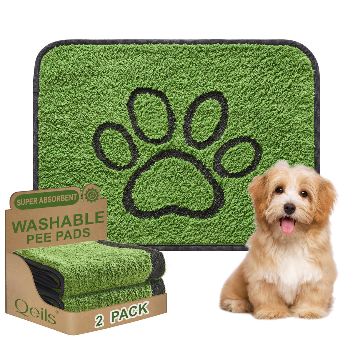 Almohadillas para perro Qeils reutilizables, verde suave, ideales para entrenamiento y comodidad.