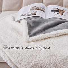 Couverture réversible: flanelle douce côté motifs et Sherpa côté chaud.