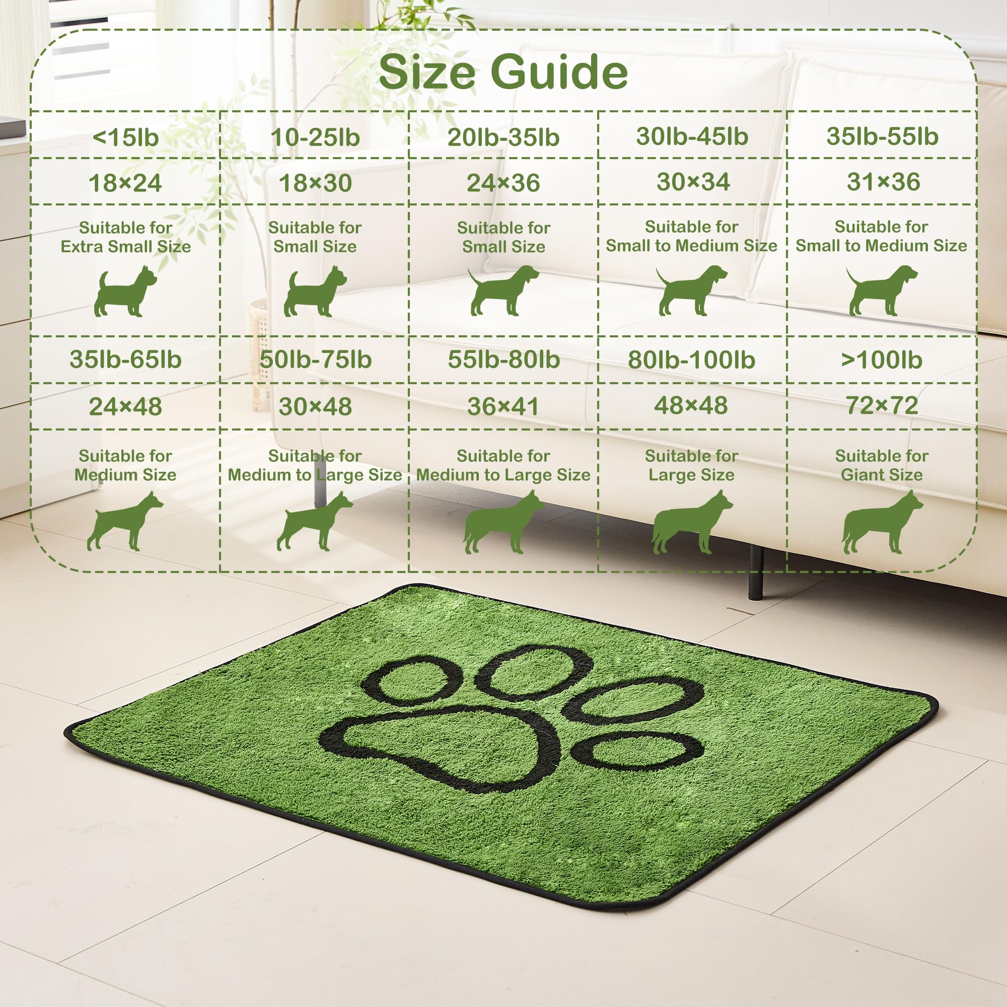 Qeils con capa superior verde suave, tacto cómodo para las patas.