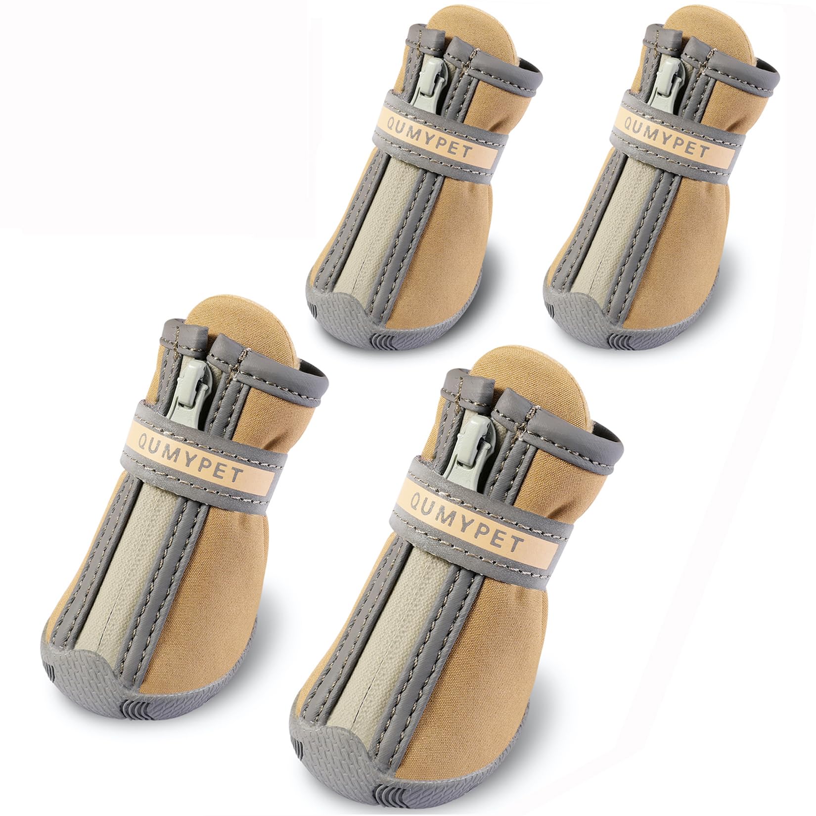 Zapatos QUMY para perros pequeños con cremallera y correas ajustables para ajuste seguro.