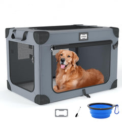 Jaula QUIBBLICK para perros con ventanas de malla para ventilación y supervisión fácil.