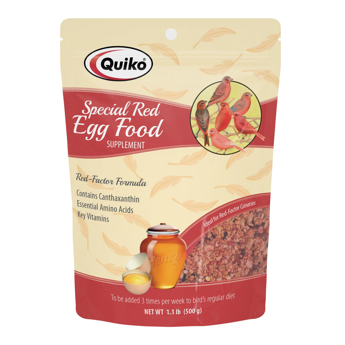 Quiko Alimento Especial Huevo Rojo en envase, ideal para la alimentación diaria.