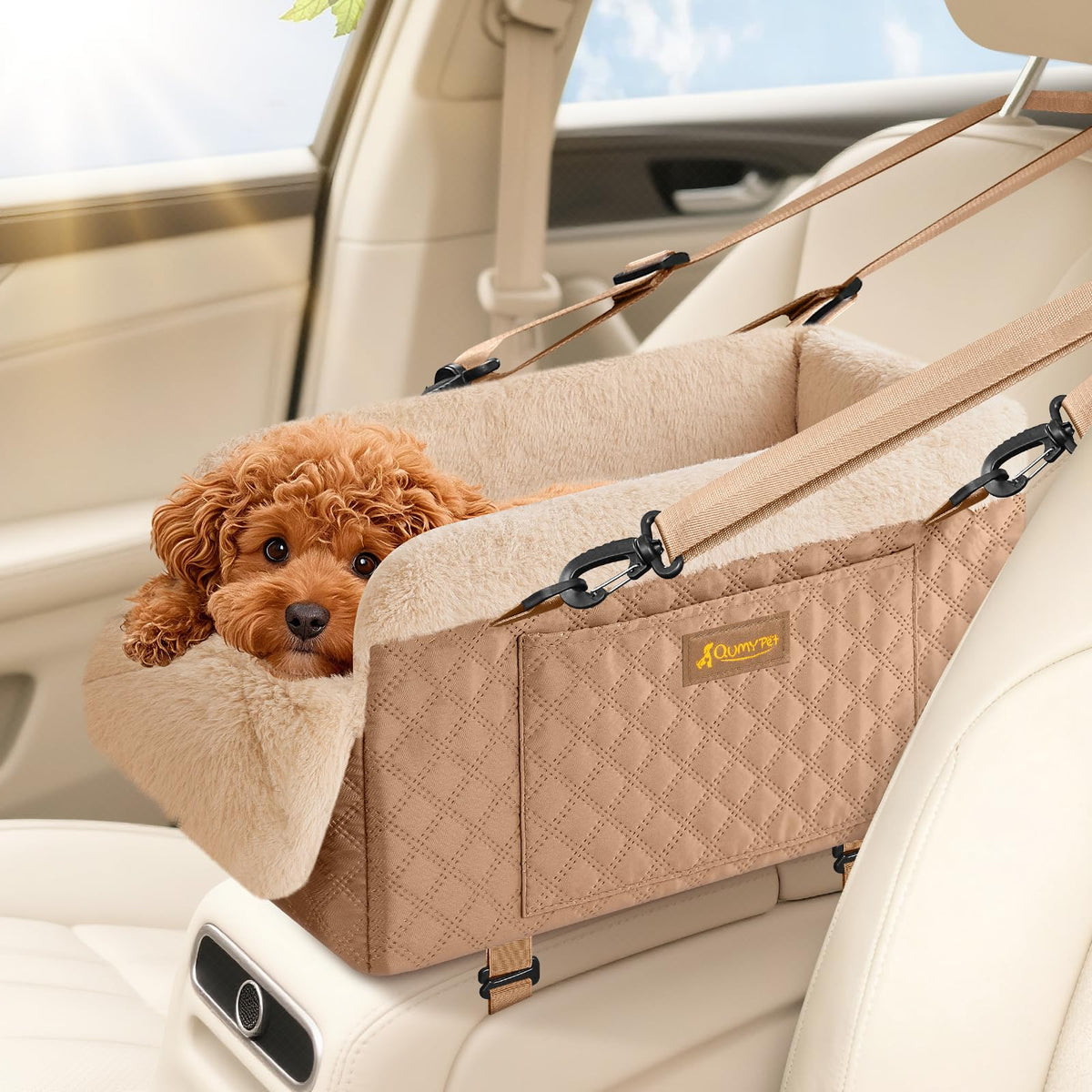 Asiento central QUMY para perro pequeño, cómodo y seguro durante el viaje