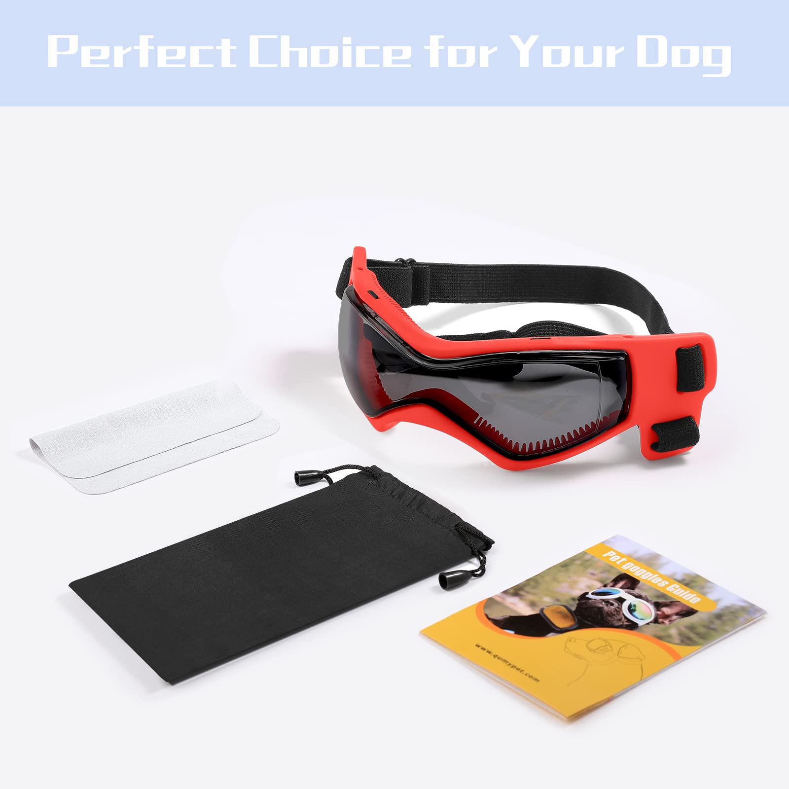 Gafas QUMY para perros con marco suave, mayor comodidad durante actividades.