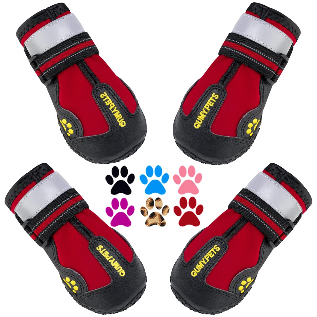 QUMY Zapatos para perro grande con ajuste y cintas reflectantes para seguridad nocturna.