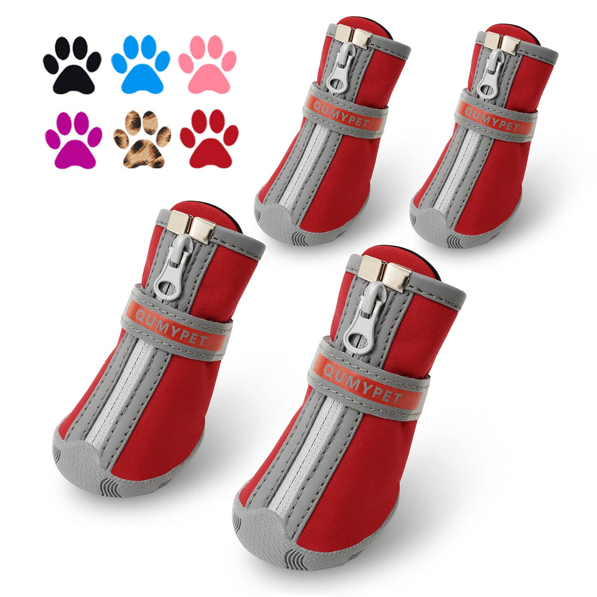 QUMY zapatos para perro pequeño con cremallera y ajuste seguro para paseos nocturnos