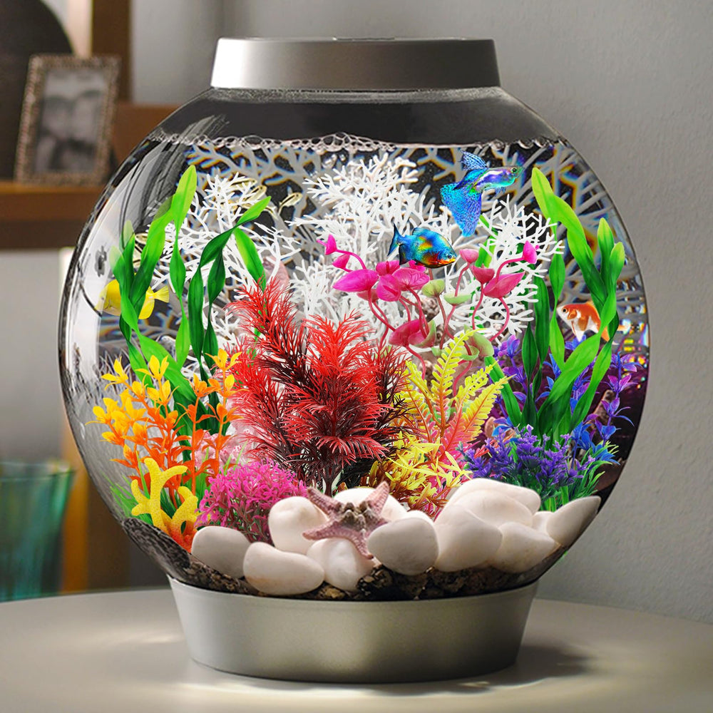 QUOZUO planta plástica blanca para acuario, aspecto limpio y natural.