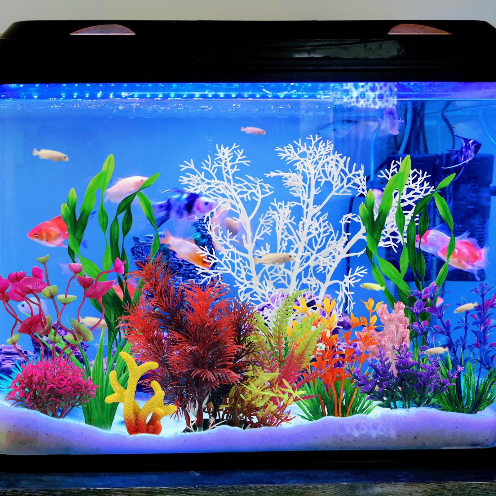 QUOZUO planta plástica naranja para acuario, color vivaz sin mantenimiento.