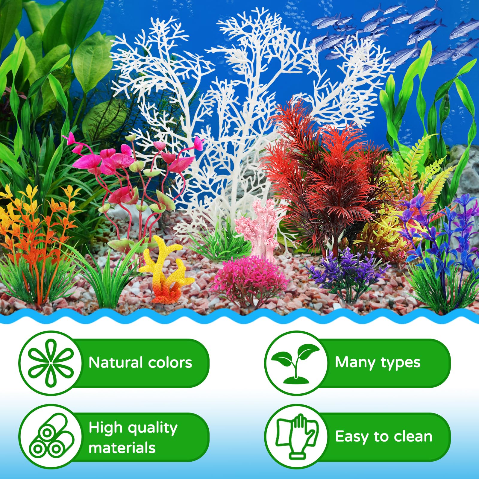 QUOZUO planta plástica roja para acuario, realza colores y refugio.