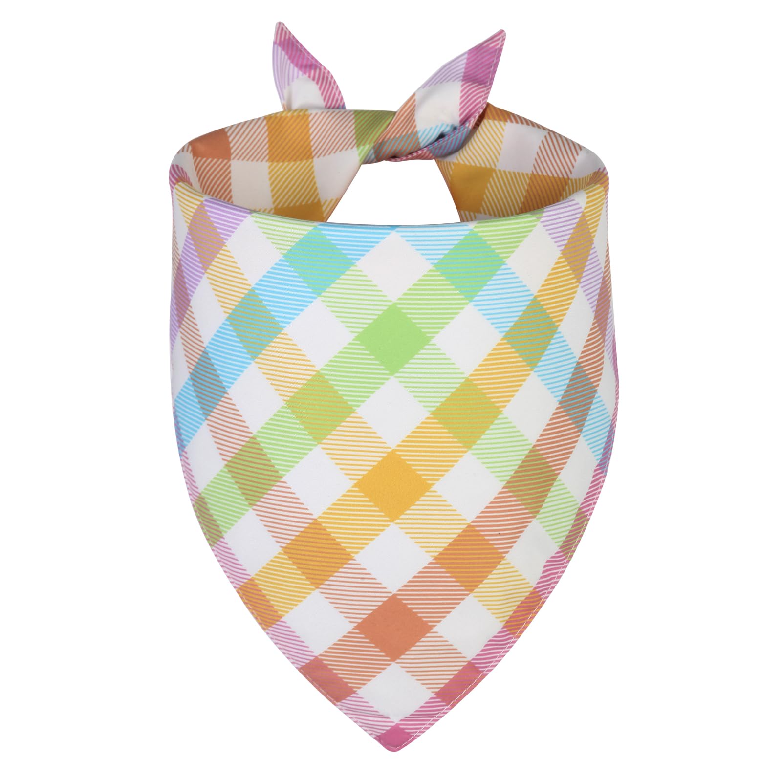 Bandana QUQULE para perro con diseño a cuadros coloridos, ideal para fotos festivas.