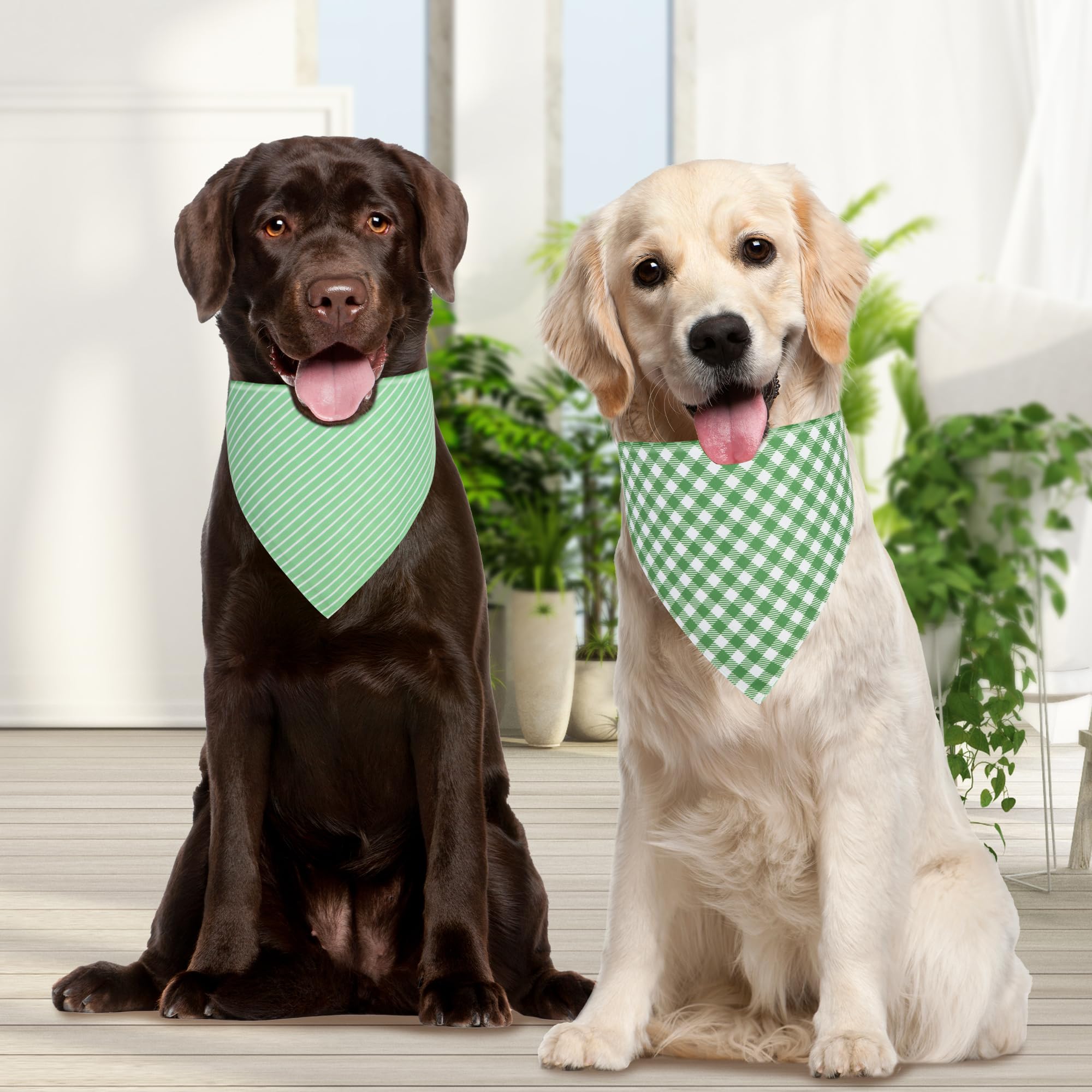 Bandana QUQULE verde grande, patrón rayas, diseño cómodo y nudo seguro