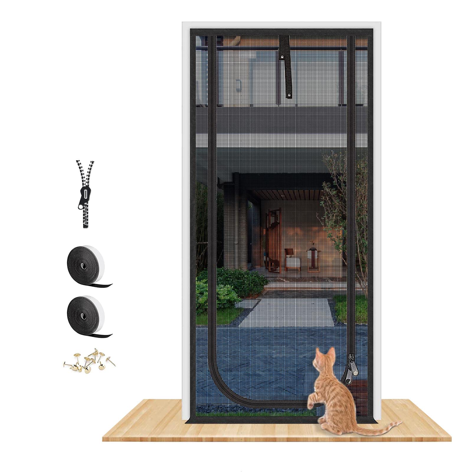 QWR puerta malla para mascotas con cremallera, facilita abrir sin dejar salir a tu gato.