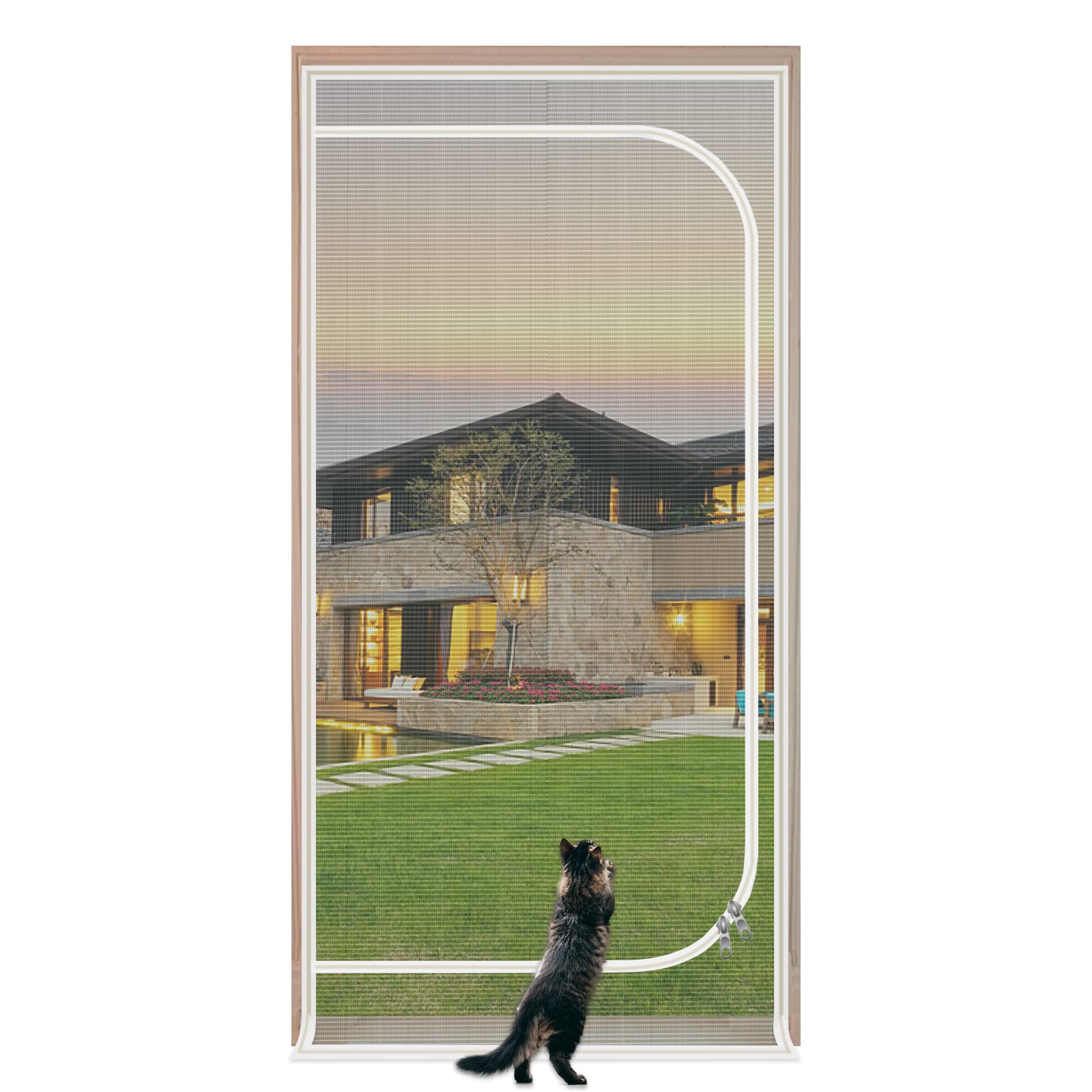 QWR puerta pantalla para gatos con cierre de cremallera, seguridad para evitar salidas.