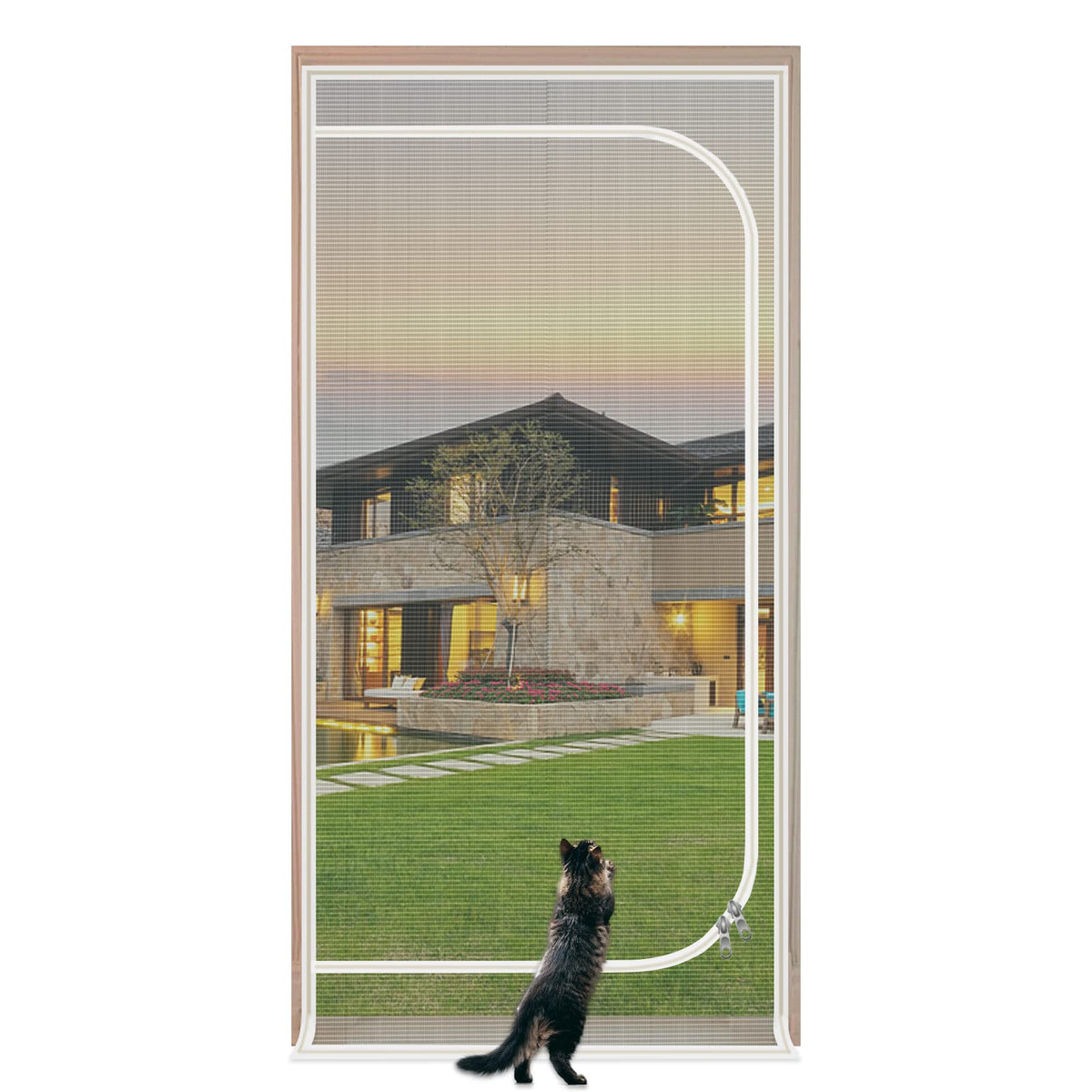 QWR puerta pantalla para gatos con cierre de cremallera, seguridad para evitar salidas.