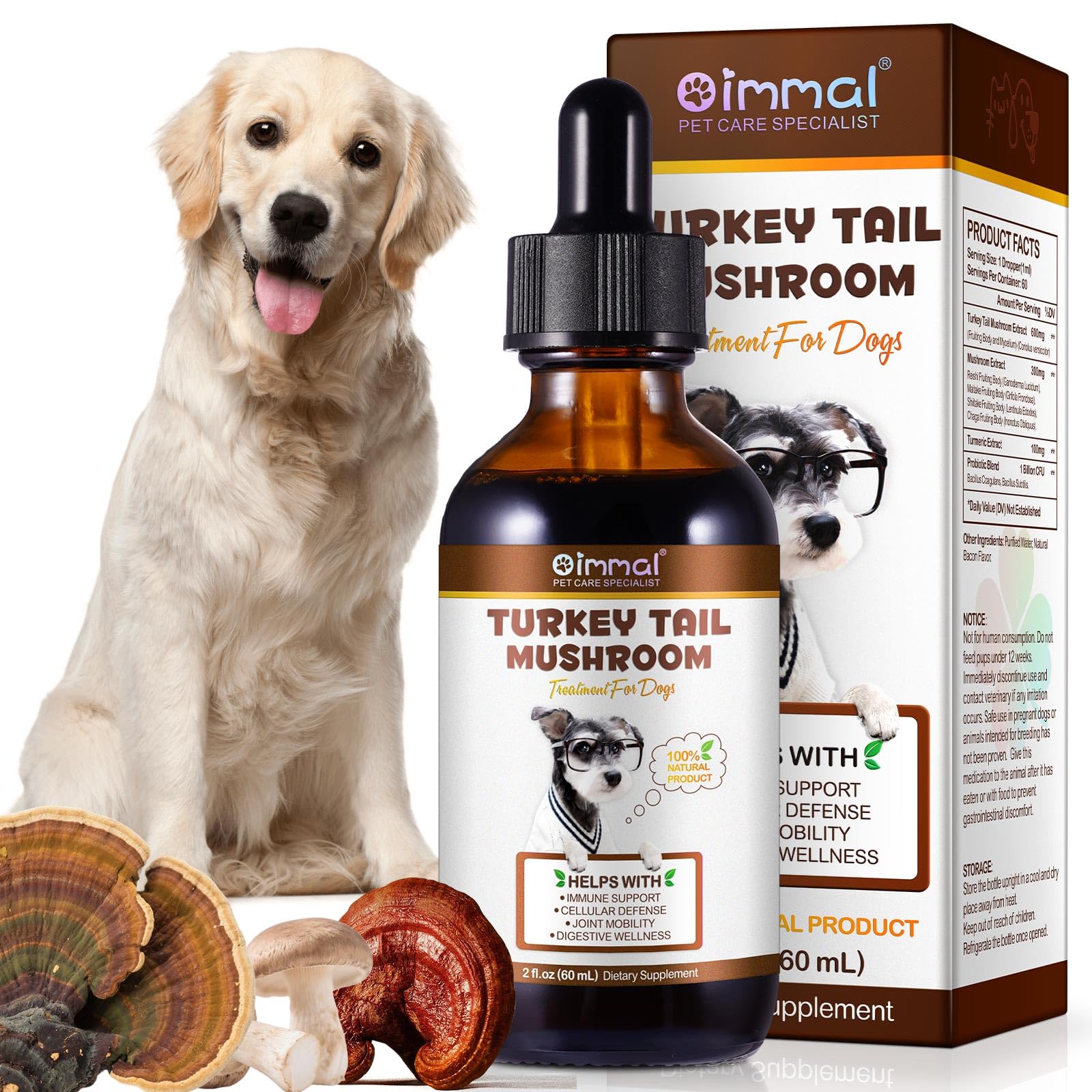 QwsYaay hongo cola de pavo para perros, botella, posible apoyo inmunitario para tu mascota.