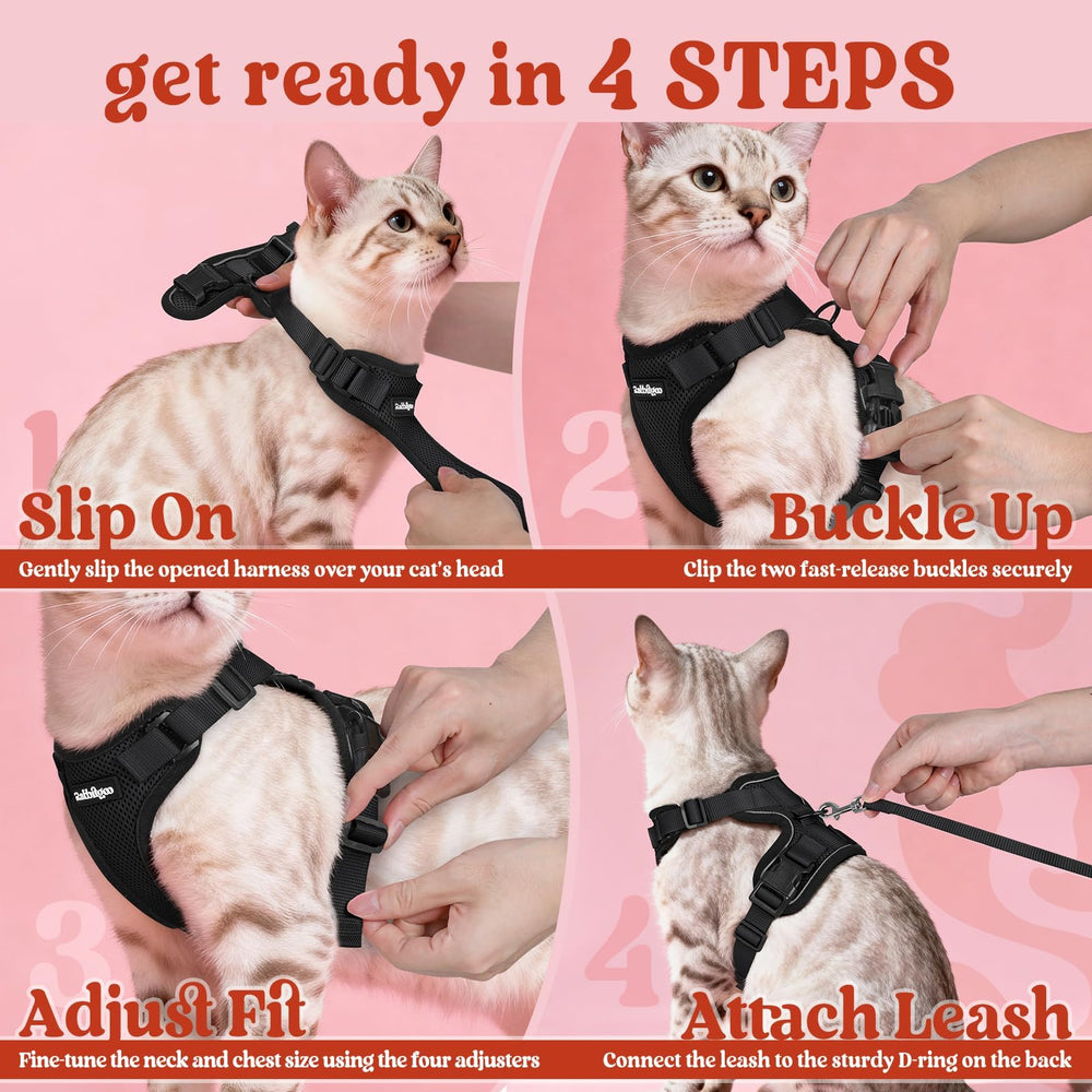 rabbitgoo arnés-gato-ajuste-cuatro-correas ajusta perfectamente para confort prolongado.
