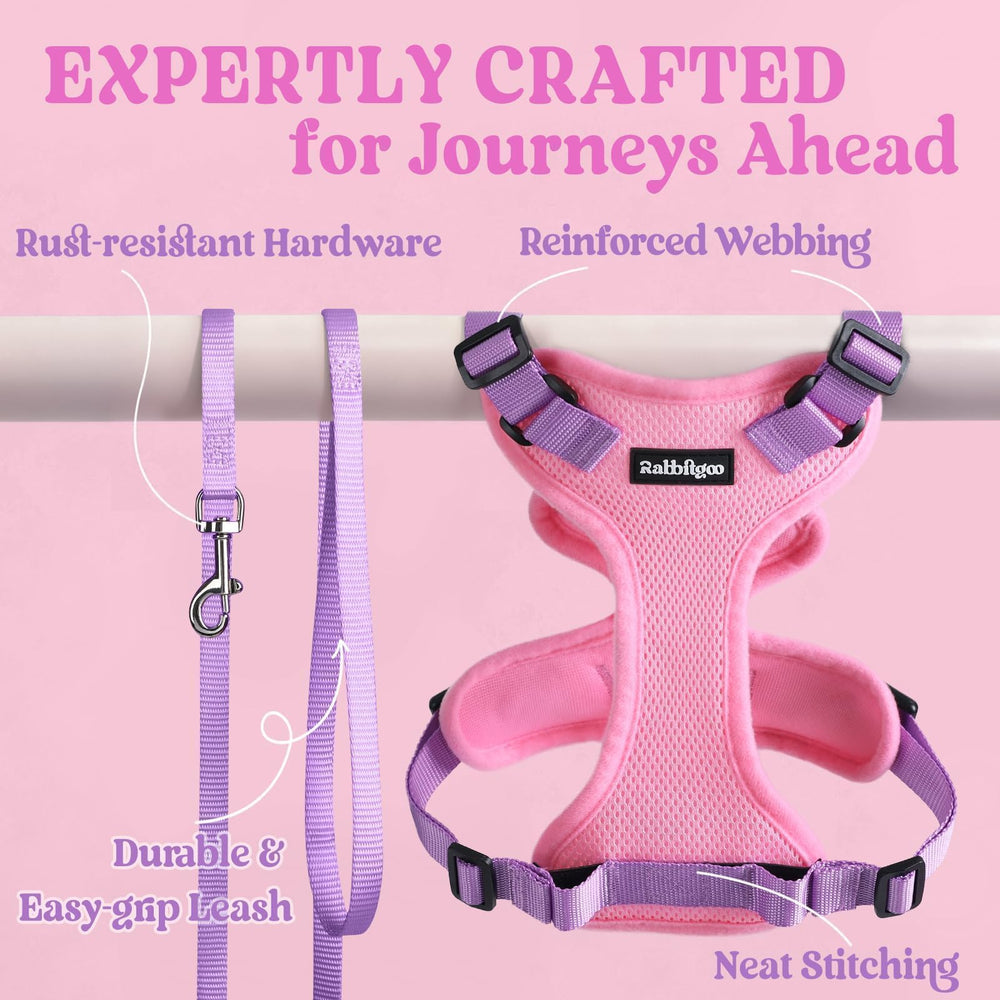 Arnés Rabbitgoo en rosa y morado, colores vibrantes para estilo del gato.