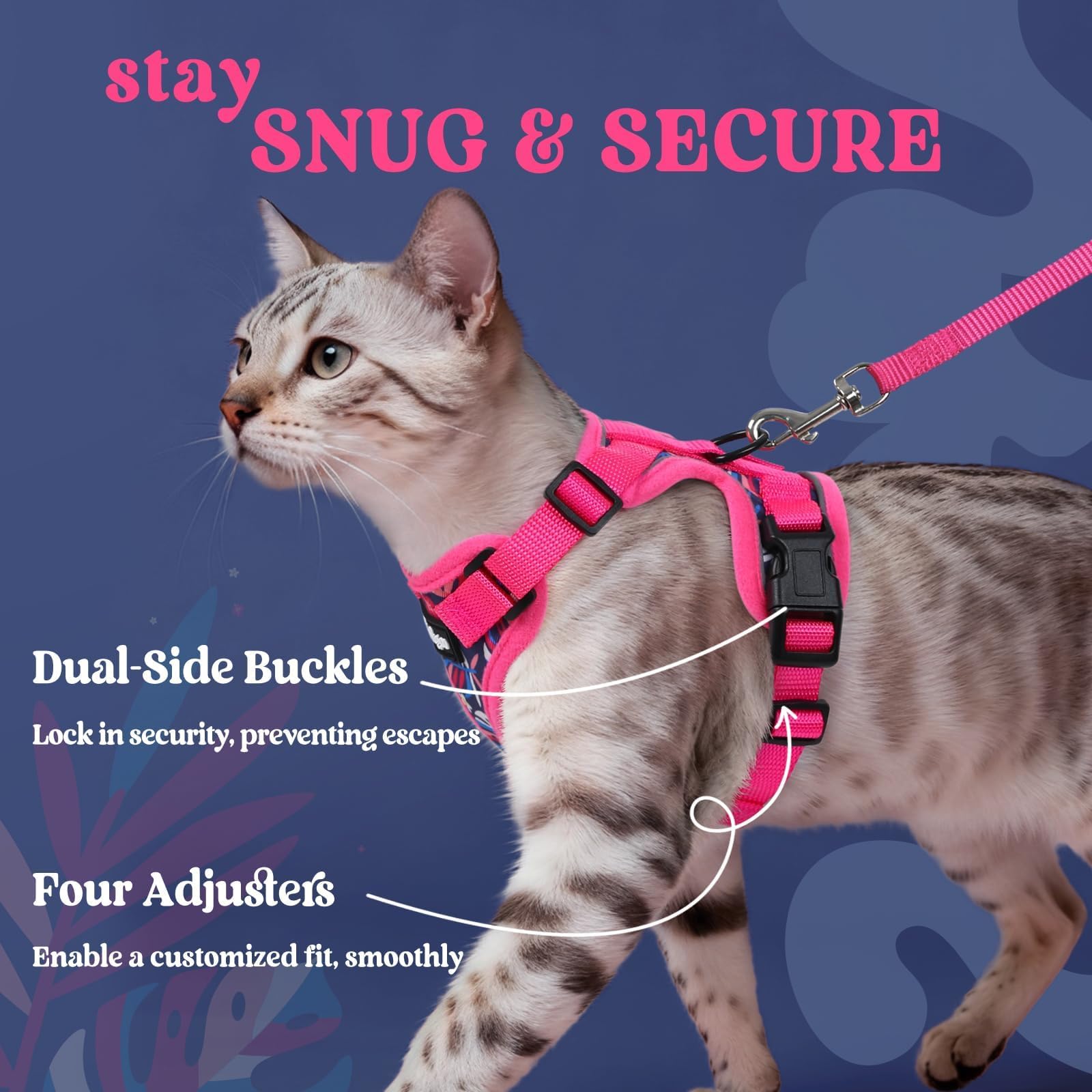 Fácil de colocar: arnés para gato se ajusta con tirantes.