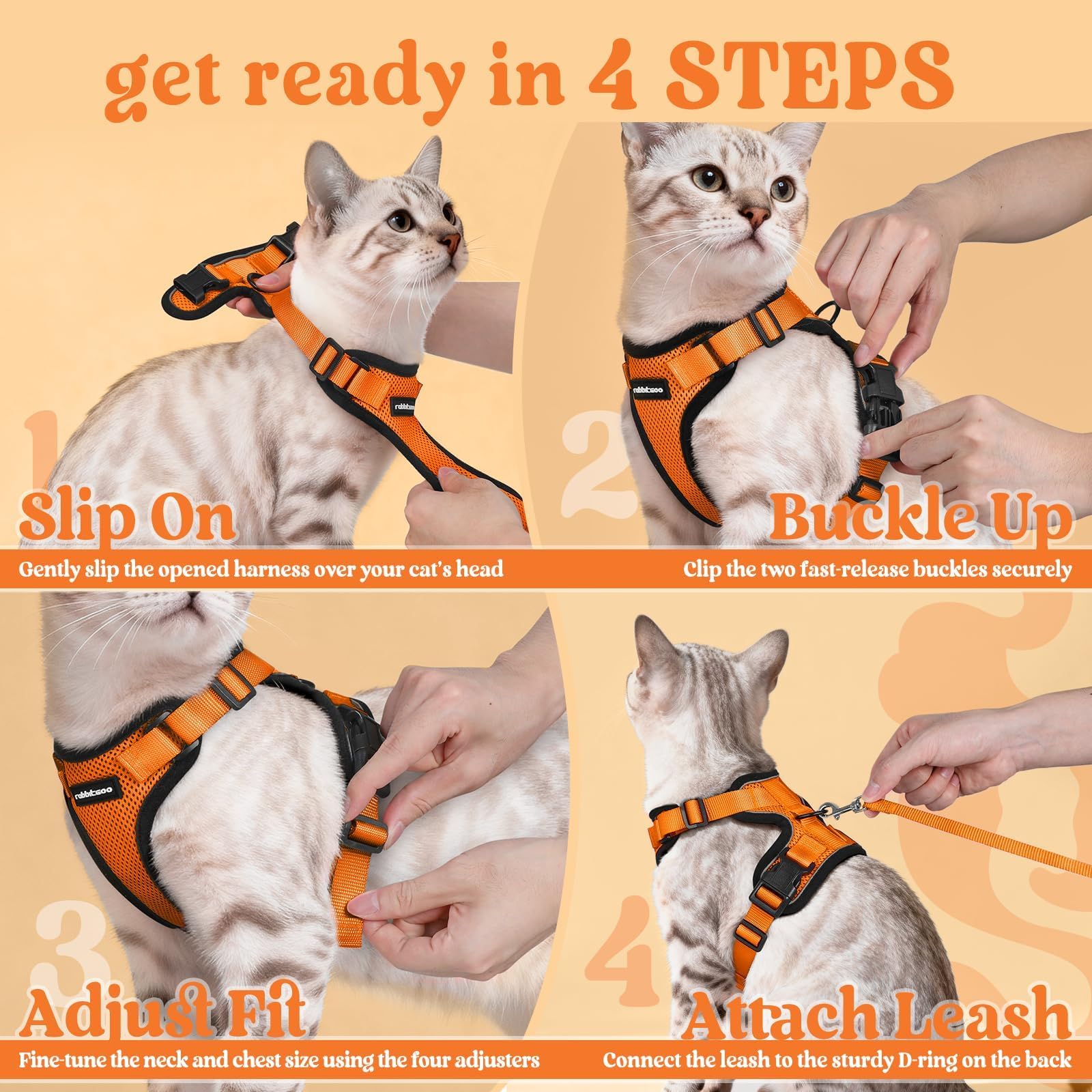 rabbitgoo arnés gato visor reflectante: mayor visibilidad al anochecer