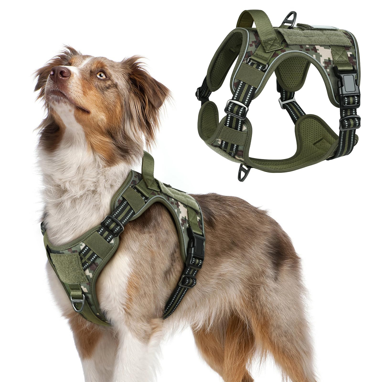 Arnés táctico Rabbitgoo para perro mediano, ajuste cómodo y seguro para paseos diarios.