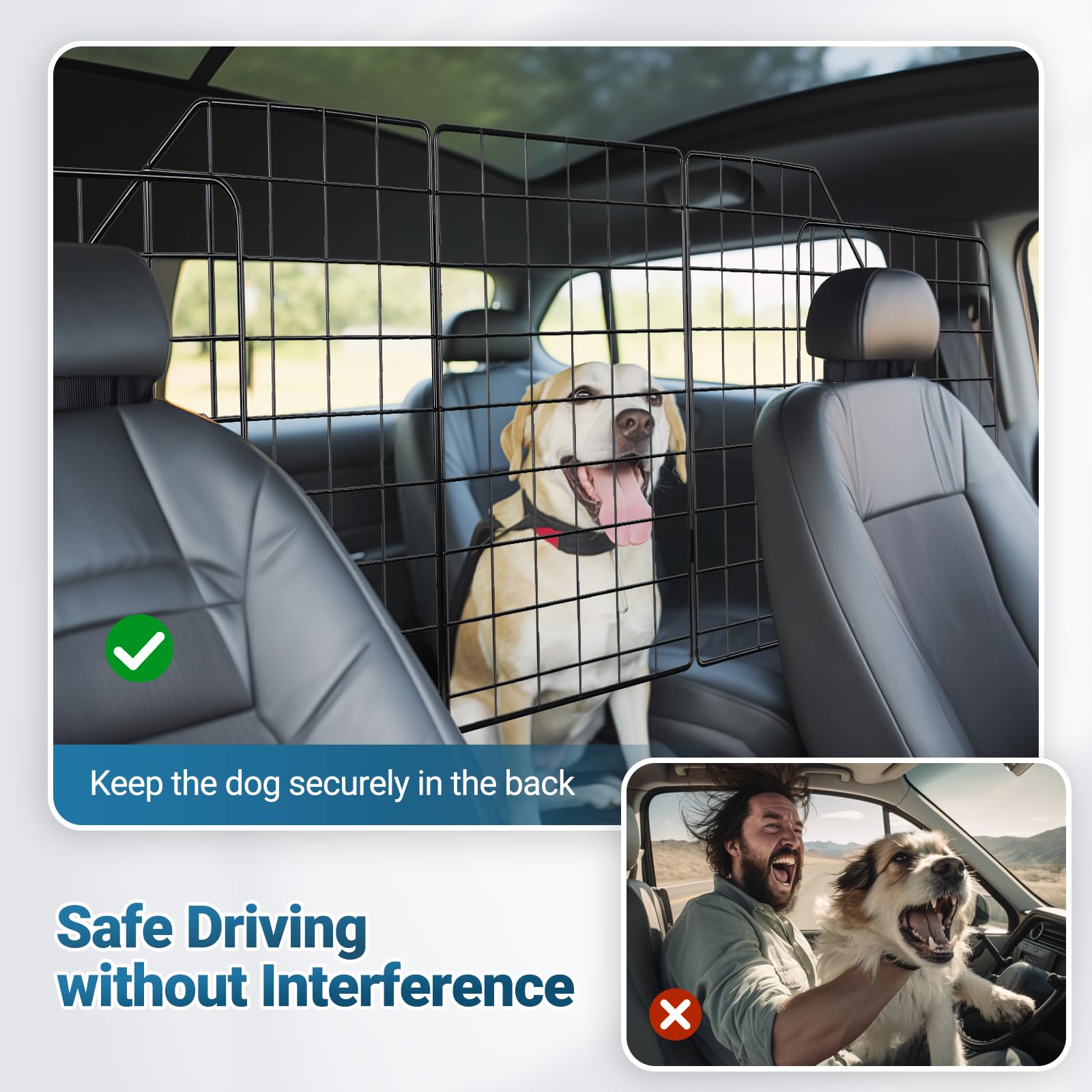 Barrera para perros Rabbitgoo en coche con diseño triple plegable facilita transporte