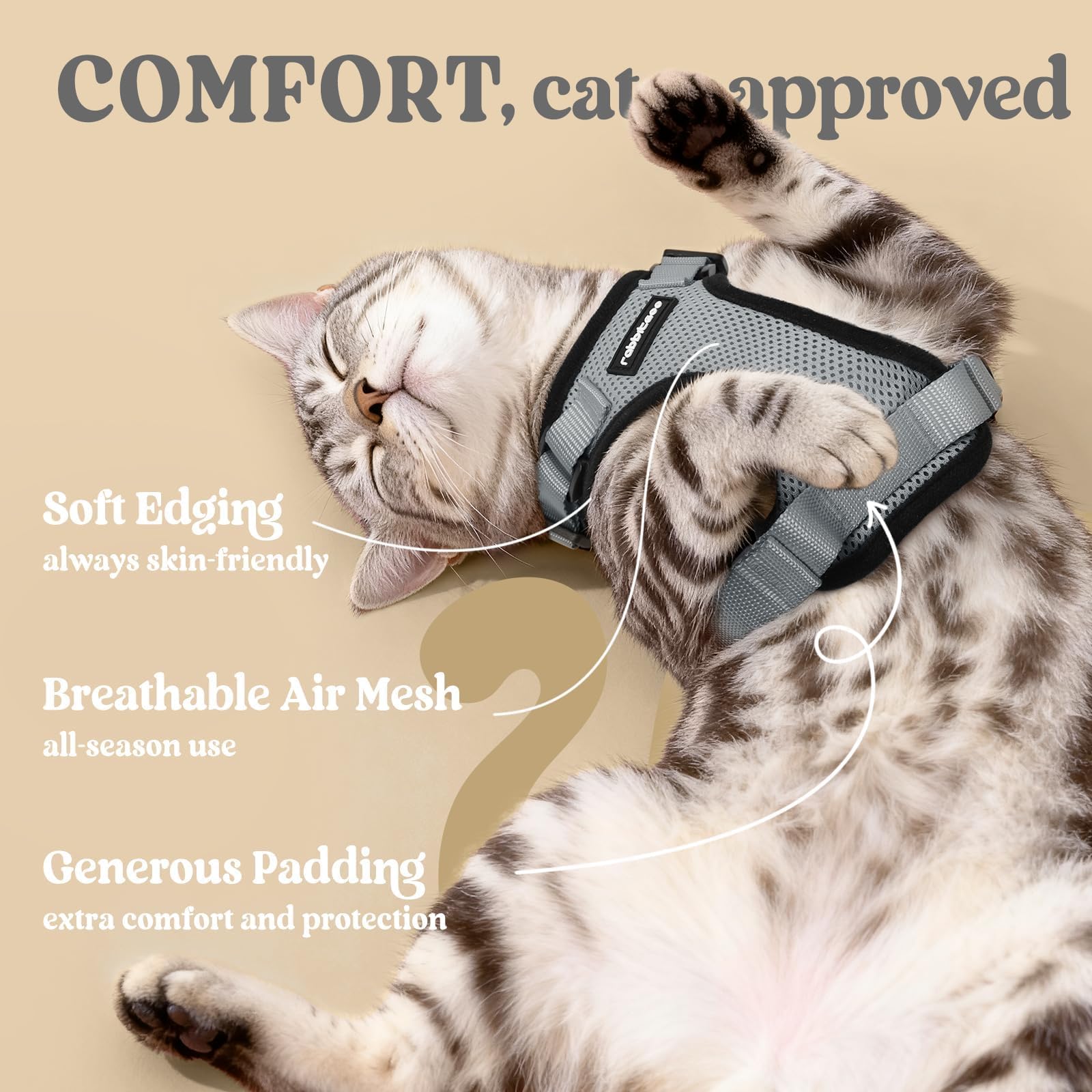 Rabbitgoo correa gato 4-9 pies duradera para controlar felino durante salidas