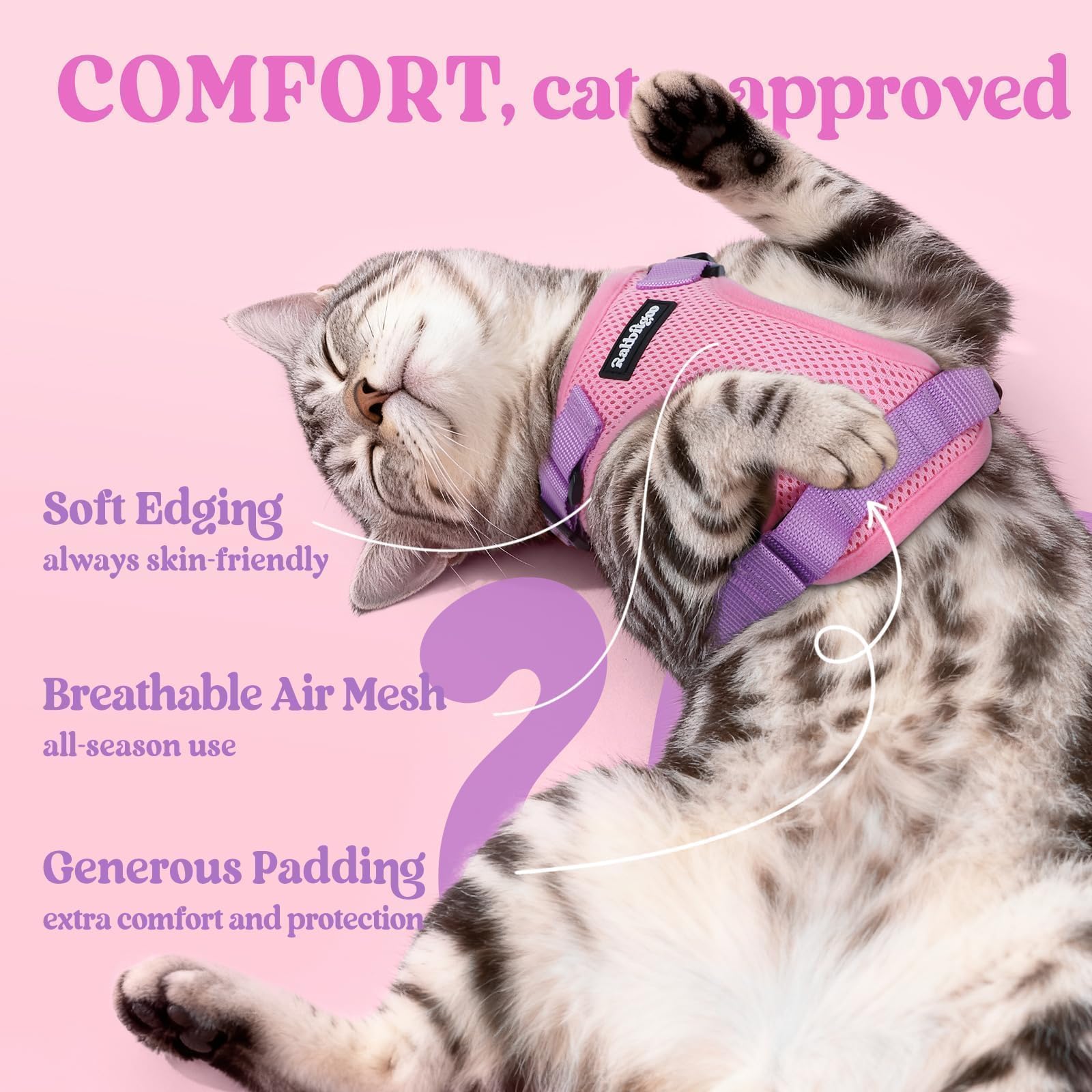 Correa Rabbitgoo para gato de 4,9 pies, control estable durante salidas.