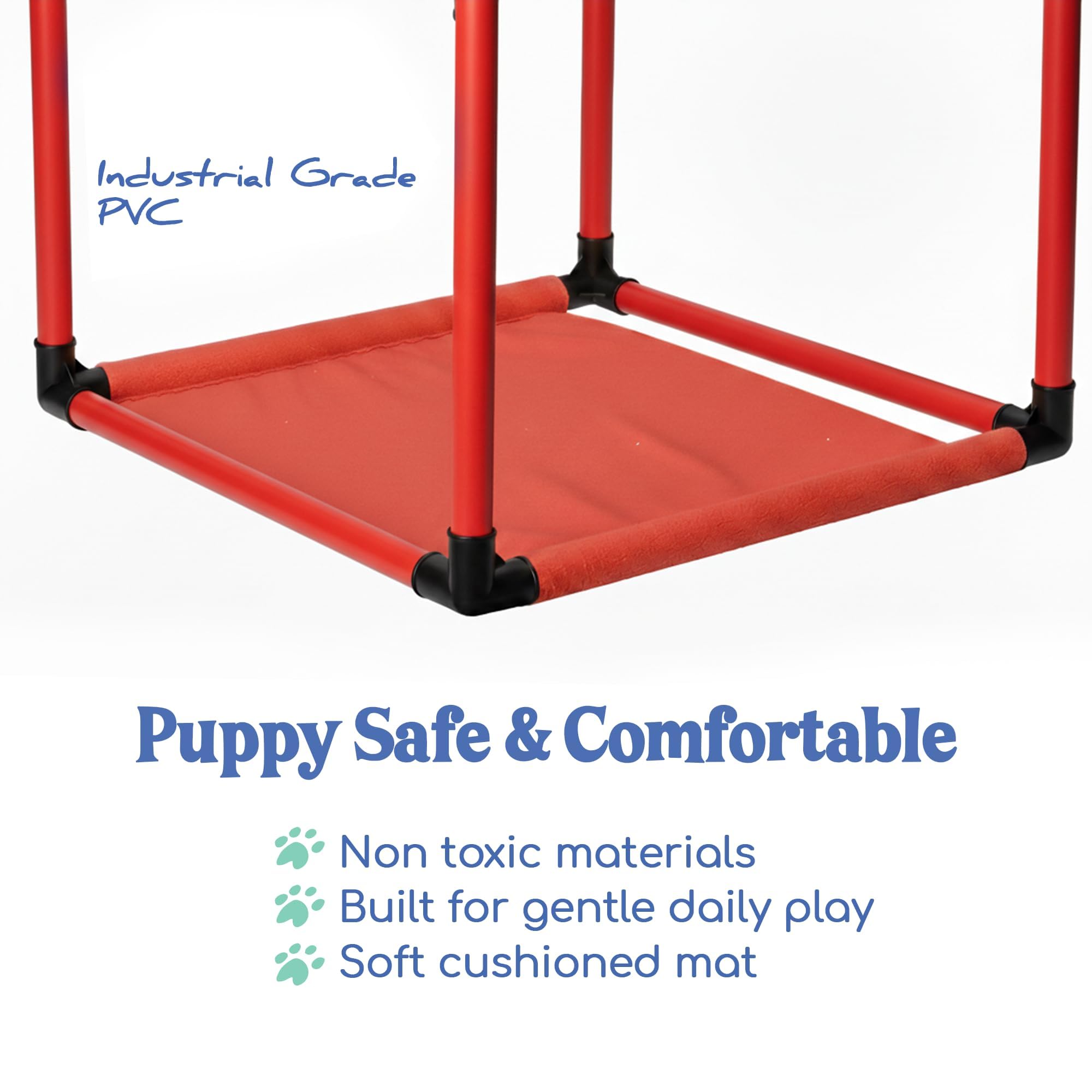 Race&Herd Puppy Play Gym, materiales duraderos y no tóxicos para juego seguro.