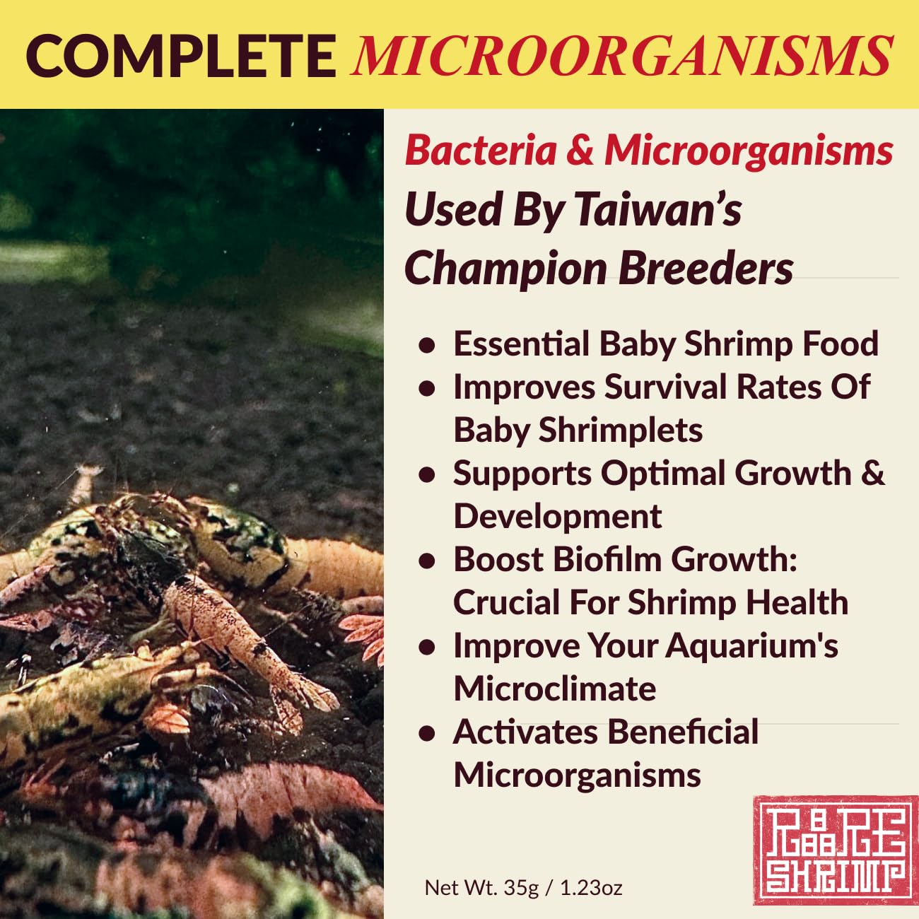 Rare Shrimp alimento microbiano para cría, proteínas clave para juveniles.