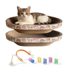 Rascador-gatos-carton-oval 16.7x12.8 pulgadas, protege muebles y fomenta juego.
