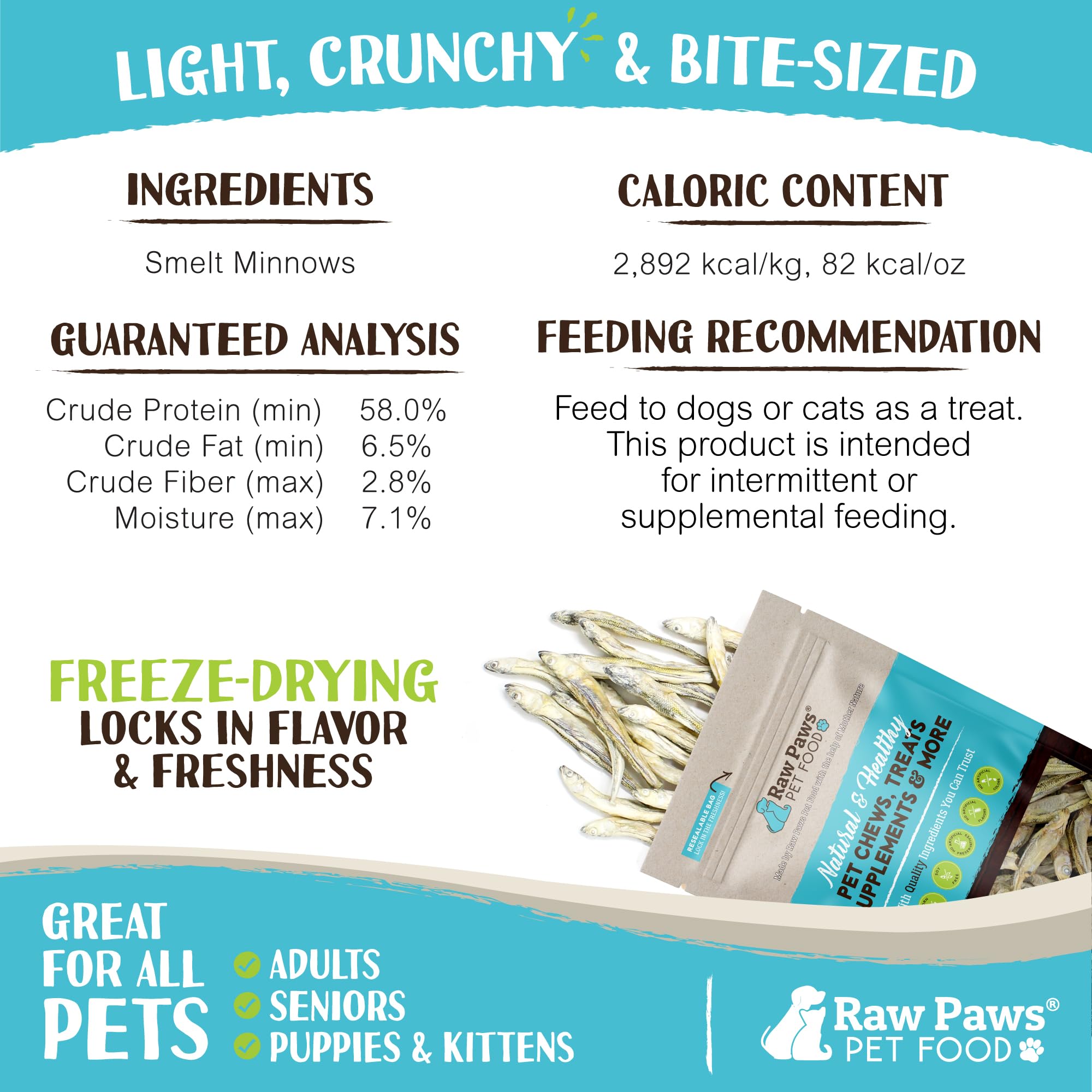 Primer plano de la bolsa de 2oz de Raw Paws, snack práctico para mascotas.