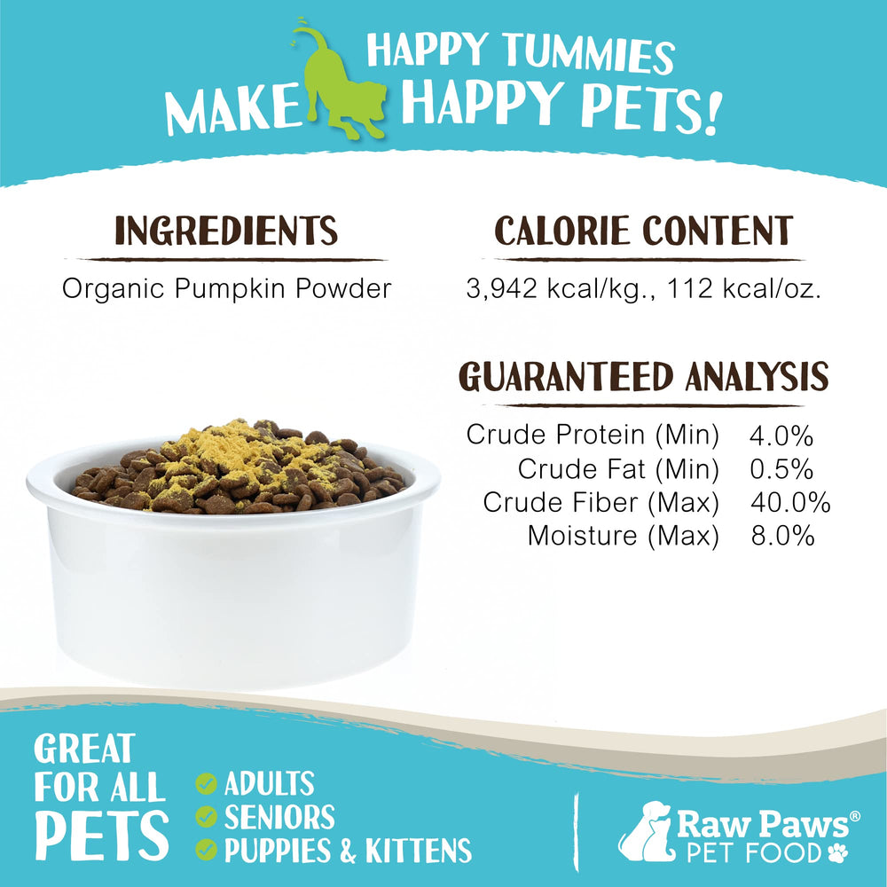 Calabaza orgánica Raw Paws en sobre, práctico para porciones rápidas.