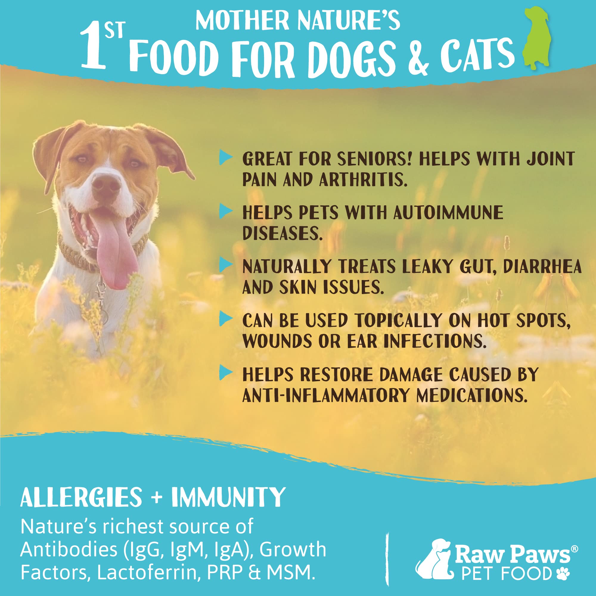 Raw Paws Colostro bovino lista de ingredientes simples y naturales