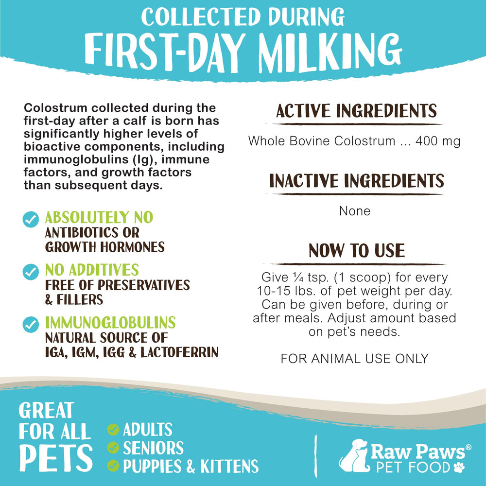 Raw Paws Colostro bovino se disuelve en agua para mascotas