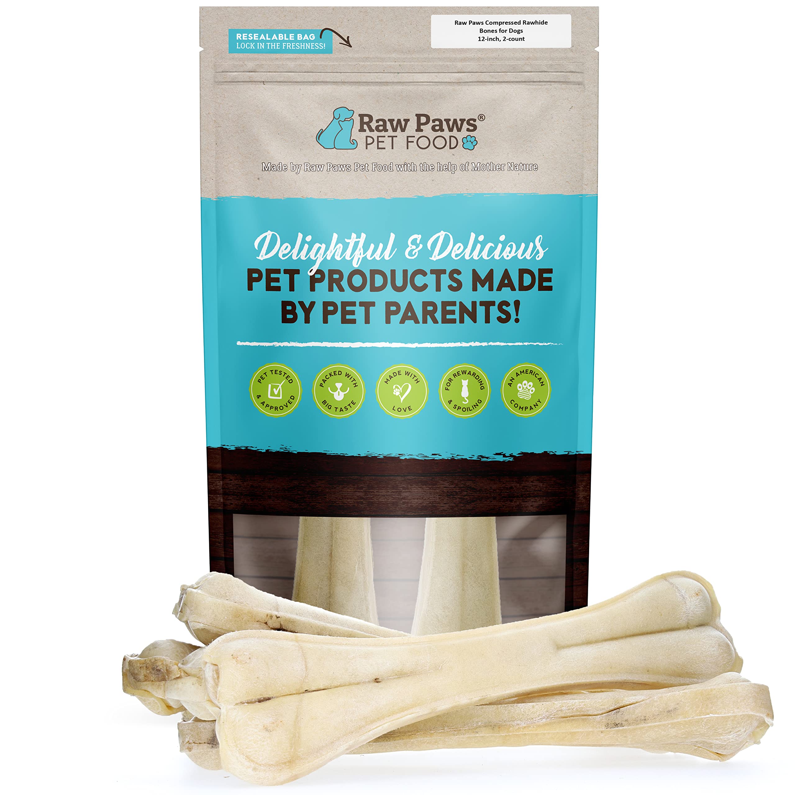Raw Paws huesos prensados de cuero de 12 pulgadas para masticación duradera.