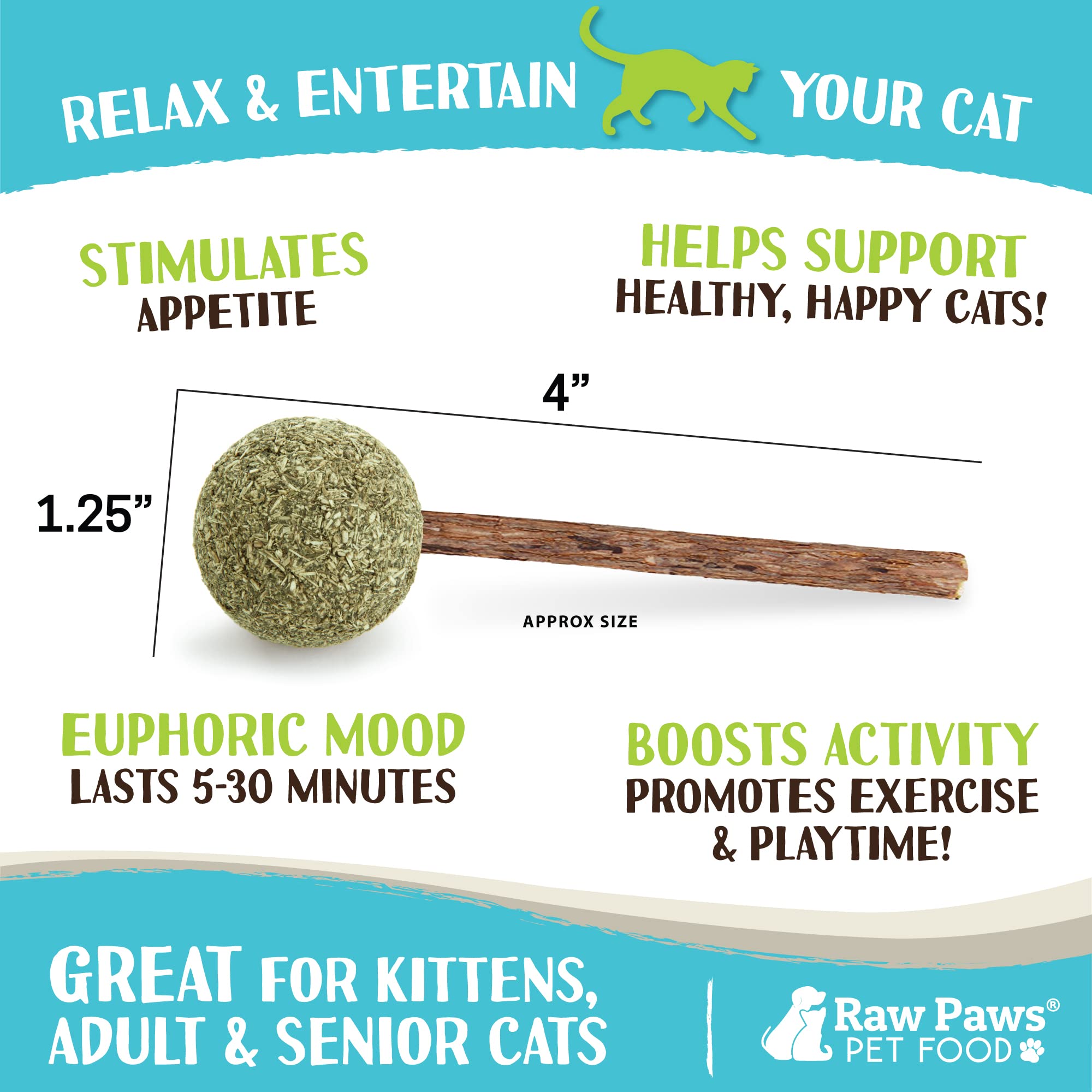 Juguete interactivo Raw Paws con aroma de menta para gatos, fomenta el juego.