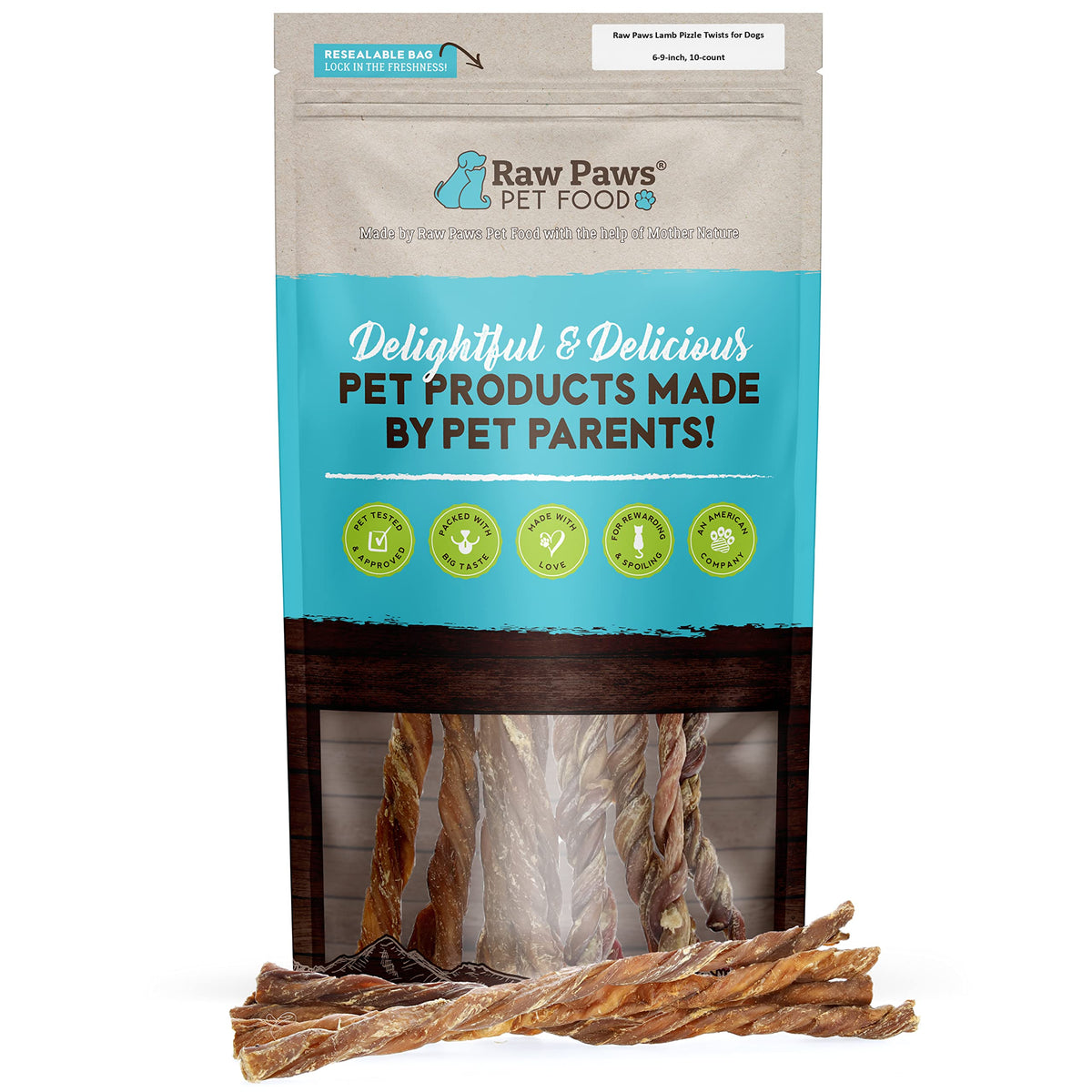 Raw Paws Lamb Pizzle Twists para perros, 5-9 pulgadas, masticación diaria.