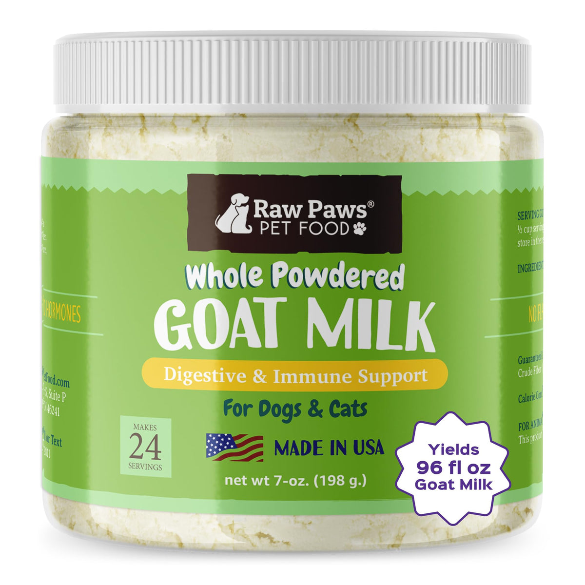 Raw Paws leche de cabra en polvo en frasco, uso diario para perros y gatos