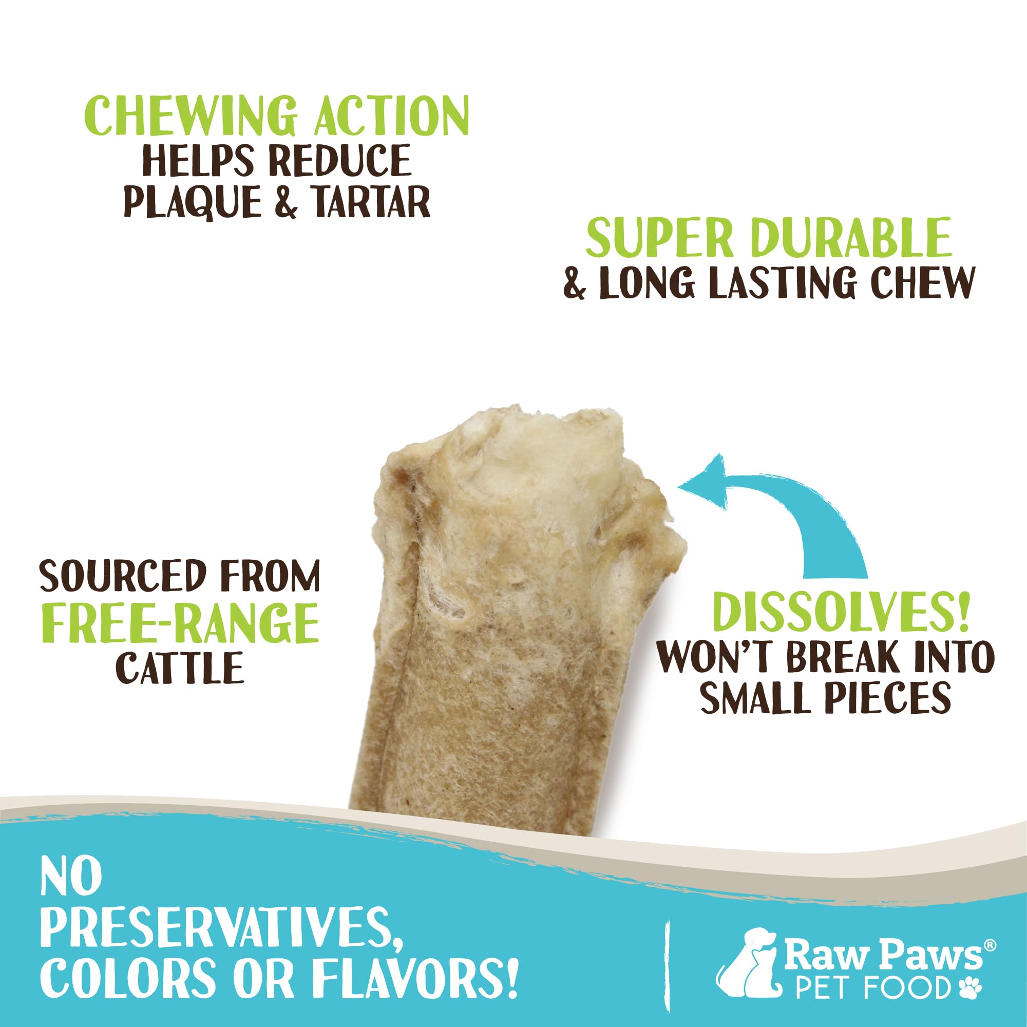 Raw Paws paquetes de 20 rollos prensados, opción conveniente para masticar diario.